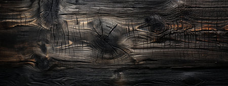 Rustic Elegance - Old Wood Texture Details with Burnt Touches on a Black Textured Background. generative AI,の素材
