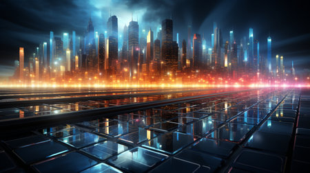 Connected future: digital visions between cyberspace and advanced technology. Big data connection technology concept. The smart city and abstract dot connect with the gradient line and the Intricate aesthetic.の素材