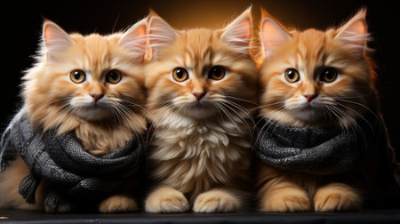 Feline Celebrations: Photographing Cats in the Greeting Card, Capturing the Magical Essence of the Christmas Holidays. Greeting Card with Charming Cats in the Heart of Christmas Celebrations.の素材