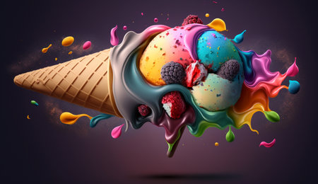 Unique Taste Experience: Hyper-Detailed Illustration of an Excellent Quality Fruit Ice Cream.の素材
