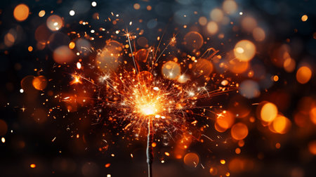 Christmas and new year party sparkler on dark bokeh backgroundの素材