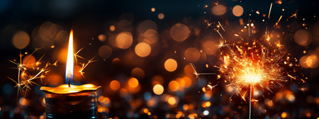 Sparkler. Streamers for a Magical New Year's Eve Celebration. Glittering Night Showの素材