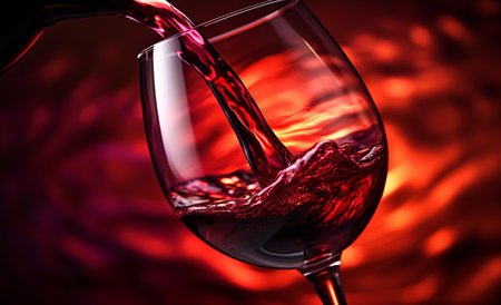 Pouring red wine into a glass on a dark background. Close-up.の素材