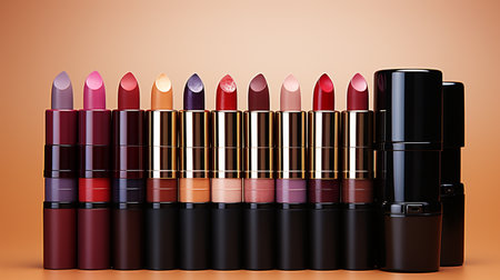 Lipsticks in a row on orange background. 3d renderingの素材