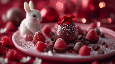 Celebrate with Taste: Delicious Chocolate Chip Cookies, Chips and Easter Bunny in a Vibrant Background, Creating an Enchanting Easter Atmosphere.の素材