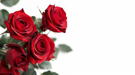 Red roses isolated on white background with copy space for your text.の素材