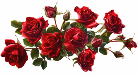 Bouquet of red roses isolated on white background. Top views.の素材