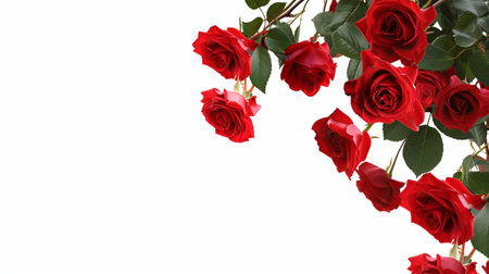 Red roses isolated on white background with copy space for your text.の素材