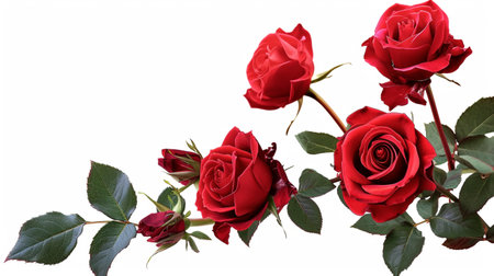 Red roses isolated on white background with copy space for your text.の素材