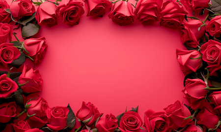 Valentine's day background with red roses on red background.の素材