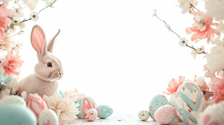 Cute easter bunny and easter eggs over white background.の素材