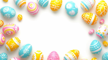 Easter eggs frame on white background. 3d render illustration.の素材