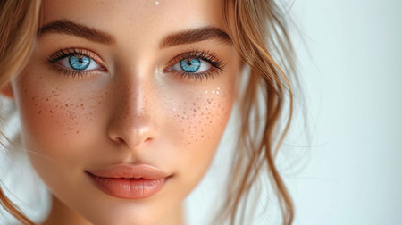 Close up portrait of beautiful young woman face. Perfect skin. Beauty, fashion.の素材