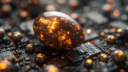 HAPPY EASTER on the black circuit board background.の素材