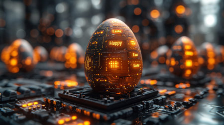 Easter egg in the form of an electronic circuit. 3d illustrationの素材