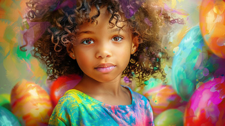 Portrait of a cute little African-American girl with curly hair.の素材