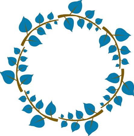 illustration of leaf wreath or frame; blue colorの写真素材