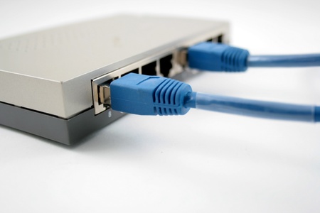 network router with two blue cables