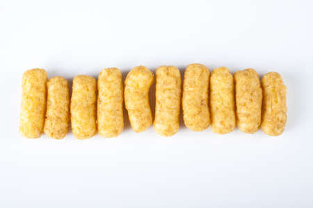 bamba unhealthy smacks in a raw on white backgroundの写真素材