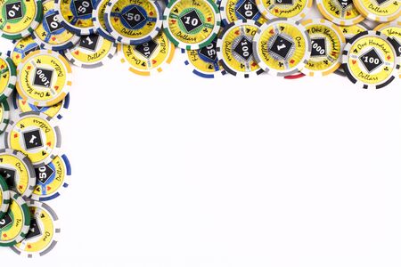 Casino chips frame isolated on white backgroundのeditorial素材