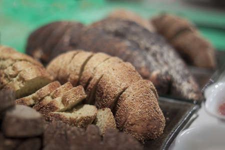 Multiple types of Sliced bread closeup  with selective focus