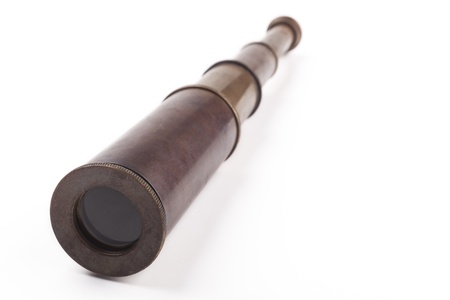 Old tlescope close-up isolated on white backgroundの写真素材