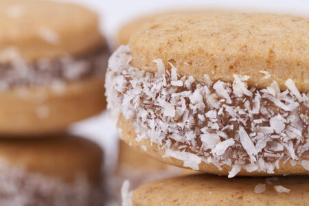 Round cococnut cookie macro close-up with chipsの写真素材