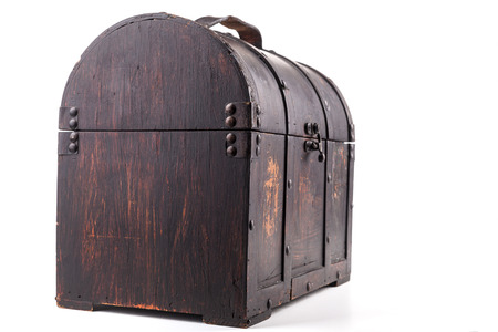 Old wood chest closed isolated on white background