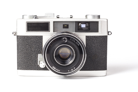 Old Silver Film Camera Isolated on White Backgroudの写真素材