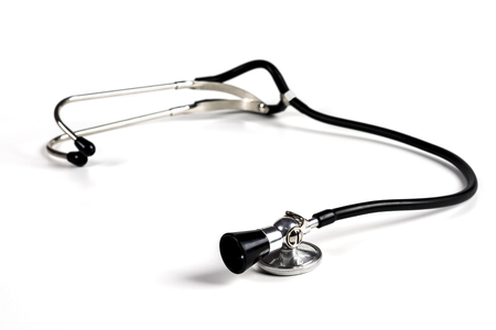 Black Stethoscope Close-up Isolated On White Backgroundの写真素材