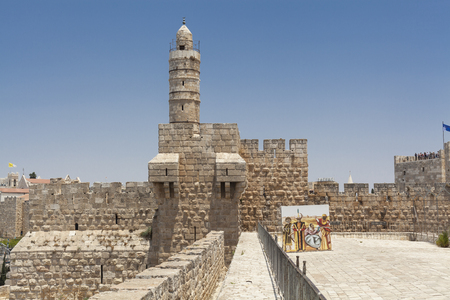 Tower of David at the entrance of the old city in Jerusalemのeditorial素材