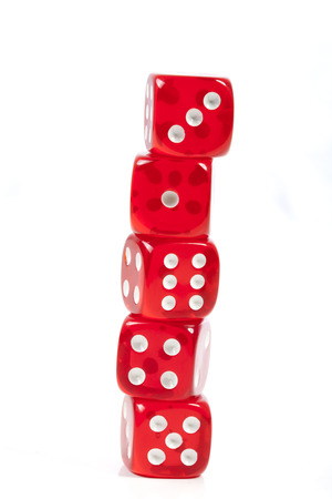 Tower Of Red Dices Isolated on White Backgroundの写真素材