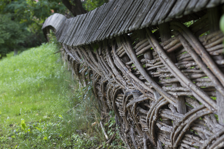Old Woven Tree Brach Garden Fenceの写真素材