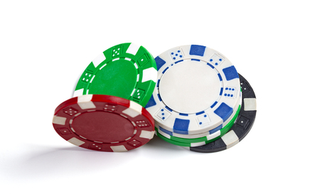 Coloured CAsino Chips Isolated on White Backgroundの写真素材