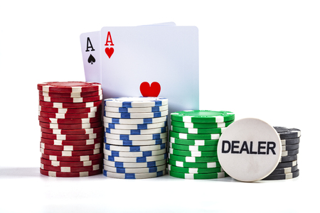Aces With Casino Chips Isolated On White Backgroundの写真素材