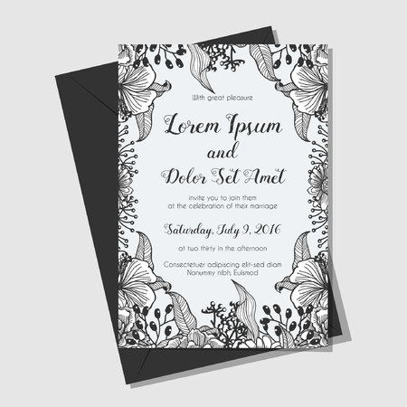 flower wedding invitation hand drawn cardのイラスト素材
