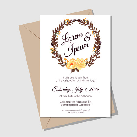 Flower rose vintage yellow brown wedding invitationのイラスト素材