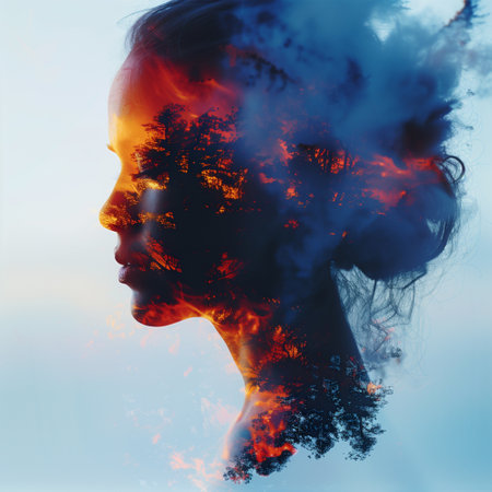 A womans face is masked by a cloud of smoke during the vibrant celebrations of the Holi Festival of Colorsの素材