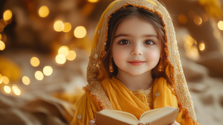 Child in traditional attire celebrates Basanta Panchami.の素材
