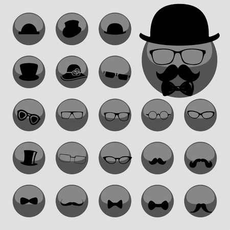 Hats glasses  mustaches and tie bowsのイラスト素材
