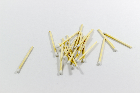 Front multiple white match head covered matchesの写真素材