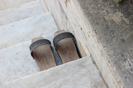 Traditional sabot footwear of Turkey by close-up shootの写真素材