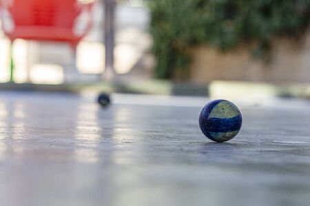 Close-up shoot of hadmade wooden ball for traditional turkish old gameの写真素材