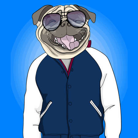 funny pug with wear sunglass party moodの写真素材