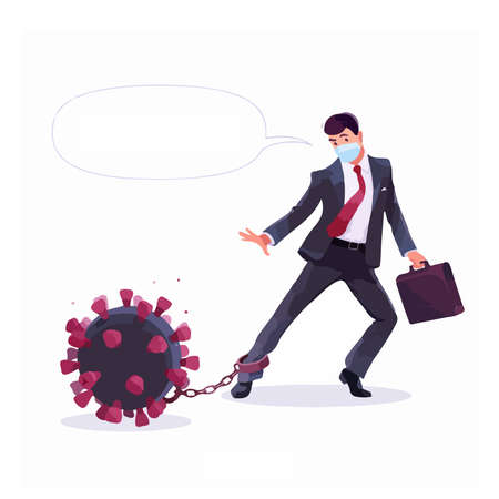 Corona virus claps with bussiness man and text balloonの写真素材