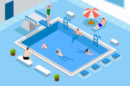people are swiming in the pool blue fontの写真素材