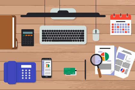 the working desk with objectsの写真素材