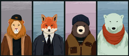 four wild animal
 character with different emotionsの写真素材