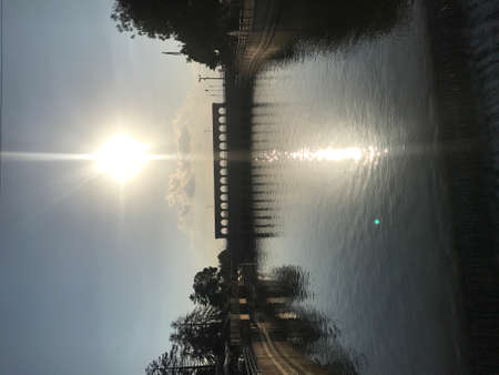 bridge on the lake afternoonの写真素材