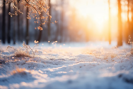 Beautiful winter landscape. sunlight in the winter snowy forest.の素材